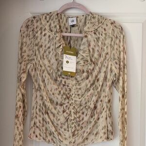 CAbi Cream and Tan Patterned Blouse